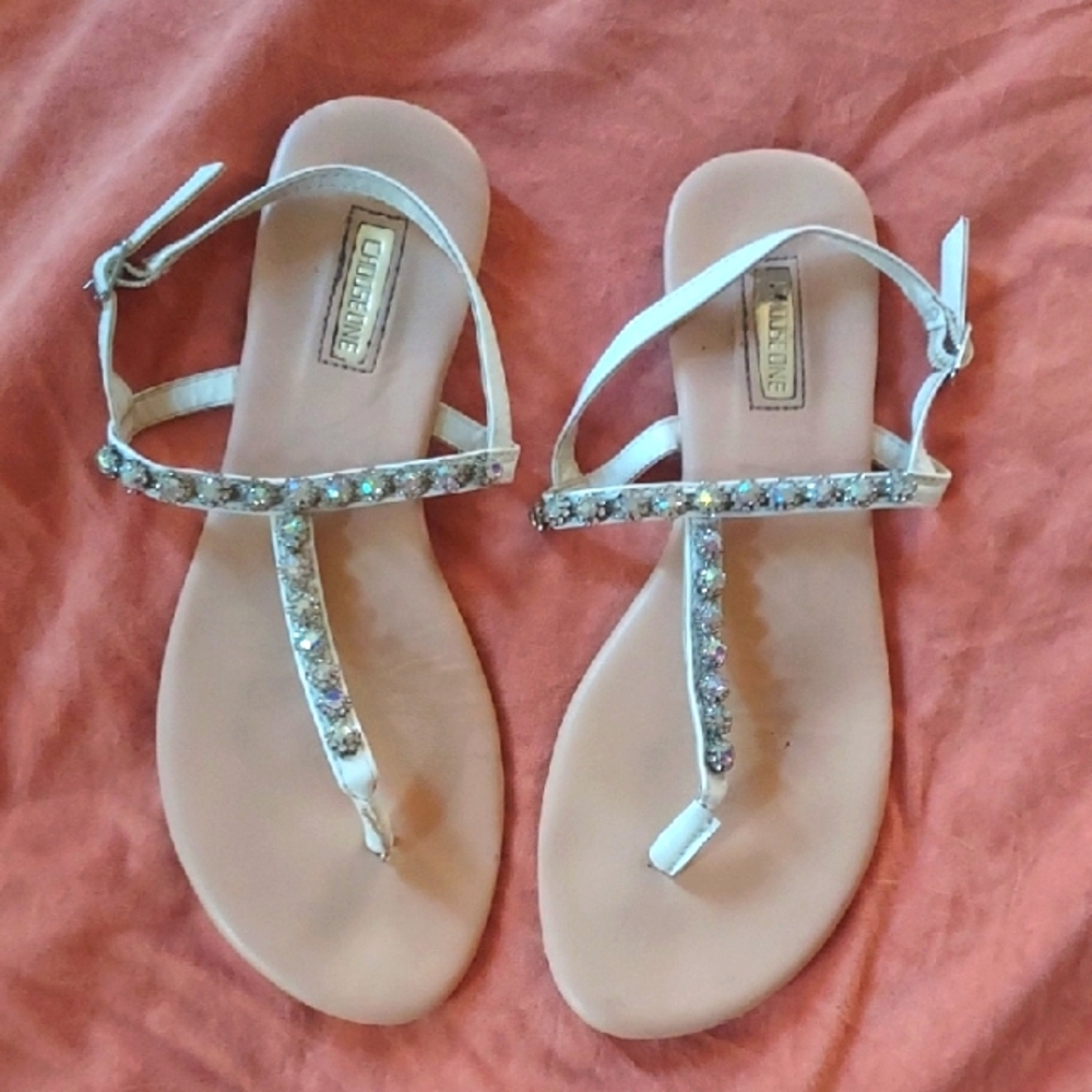 White Sandals with Rhinestone Detailing
